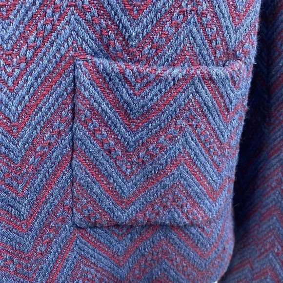 Sandro Paris Blue with Red Zig Zag Design Bolero Style Coat Jacket Blazer Size 8 - Picture 4 of 15